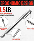 Three Piece Telescoping Magnetic Pickup Tool Set with 1.5 lb extendable magnet, ergonomic design, pocket clip, rubber handle.