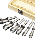 Heavy Duty Forstner Bit Set Six Piece Woodworking Plug Cutters High Speed Carbon Steel Drill Press And Cordless Ready Includes Solid Wooden Storage Box.