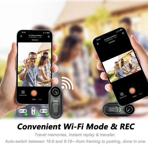 Hands holding smartphones showing video recording with 4K Mini Body Camera With 6 Axis Stabilization 128GB Built In Memory Action Cam