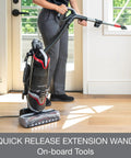 Commercial Grade Upright Vacuum Featuring Adaptive Surface Sensing Automation Alongside Long Lasting Motors While Doubling As A Legit Heavy Workhorse That Busts Through Grime On Carpet And Hard Surfaces Anyday, with quick release extension wand and on-board tools.