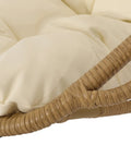 Close-up of cushion and wicker on Mariah Wicker Hanging Chair With Cushion For Indoor Outdoor Chill Lounger, Cozy Basket Swing Chair For Patio Garden Or Balcony, Modern Boho Style In Light Brown And Beige.