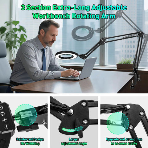 12X Magnifying Glass With Light And Stand For Craft And DIY Projects All In One Super Handy Ultra Long 35 Inch Swing Arm Four Way Clamp LED Lighted Magnifier Lamp For Workbench Repair And Detailed Crafting