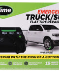 Flat Tire Emergency Repair Kit With Five Point Eight Four Ounce Sealant And Digital Tire Inflator Pump For Cars And Highway Vehicles No Jack Needed Quick Ten Minute Fix With Lightweight Storage Bag - package showing truck and inflator