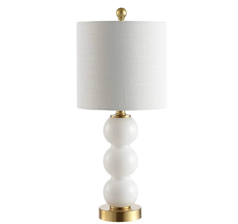 21 Inch White And Brass Glass Table Lamp With Linen Shade Modern Stacked Sphere Bedside Lamp For Bedroom And Living Room LED Bulb Included ETL Listed 120 Volt
