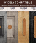 Two Pack Hand Stitch Brown Leather Cabinet Pulls 5 Inch Drawer Handles with contrast stitching and metal core