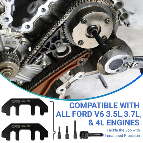 Ford Camshaft Holding And Timing Tool Kit For 3.5L And 3.7L 4V Engines, Includes Chain Tensioner Holder And 3 Pin Set For Blocking The Crankshaft