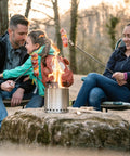 Family cooking over Pellet Adapter For Outdoor Camp Stoves Turns Your Campfire Into A Pellet Fueled Smokeless Safe Burn Stainless Steel 6.1 Inch Diameter Extension