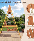 Two Seater Porch Swing With Stand, Solid Wood Patio Loveseat With Adjustable Chains, Built In Backrest And Armrests, Outdoor Swing Bench Display