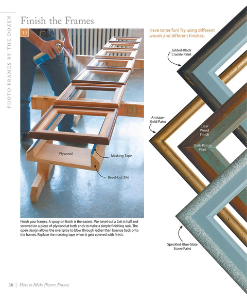 Ultimate Picture Frame Builder Handbook Featuring Twelve Straightforward To Stunning Woodworking Projects With Real Deal Hacks For Matting Mounting Router Moldings And Table Saw Cuts Zero Jig Drama Guaranteed, showcasing various finished frames with wooden materials.