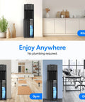 Self Cleaning Bottom Loading Water Cooler Dispenser In Black Stainless Steel With Three Temperature Settings Hot Room And Cold Water Easy Bottle Refill And No Fuss Back Saving Convenience For Home Or Office in kitchen, gym, office environments