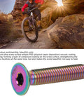 Titanium Alloy Bike Stem Bolt Screw M6 By 30mm Flat Head Headset Cap Bolt for bike stem top cap, rainbow finish, cycling focus.