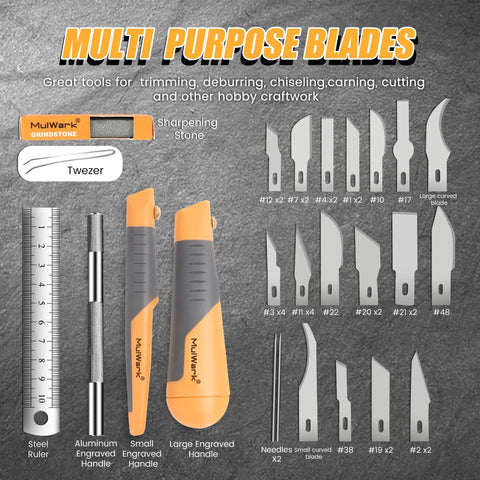 41-Piece Hobby Knife Set For Modeling And Crafting with ergonomic handles, blades, sharpening stone, ruler, and tweezers