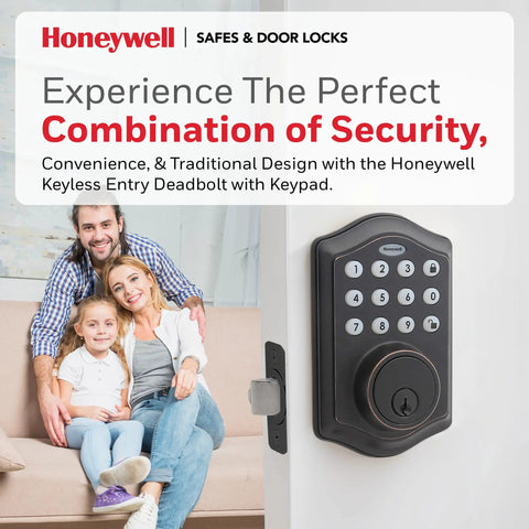 Keyless Entry Door Lock With Smart Electronic Keypad Deadbolt In Oil Rubbed Bronze, family in background
