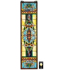 Retro Americana Stained Glass Window Hanging Panel With Scroll Brackets, 9 Inch Wide By 0 Inch Deep By 35 Inch High, Full Color Finish