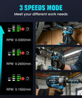 Cordless Impact Wrench Brushless Motor Brings Badass 480 Ft Lbs Torque And 3500 Rpm Speed With A Tough 1/2 Inch Drive speed settings display