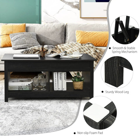 Smooth Ride Lift Top Coffee Table With Secret Stash Black Wood Tea Table For Couch Life Or Home Office Zero Drama Spring Adjustment Lowkey Cool Lounge Setup