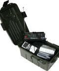 Outdoor Dry Box With O Ring Seal Forest Green Large Tough As Nails Waterproof Gear Storage Case With Triple Latch open with camera inside