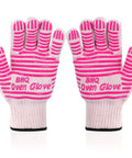 Extreme Heat Resistant Oven Gloves for BBQ Grilling and Baking Pink Heat Proof Cooking Mitts with Superior Grip front view