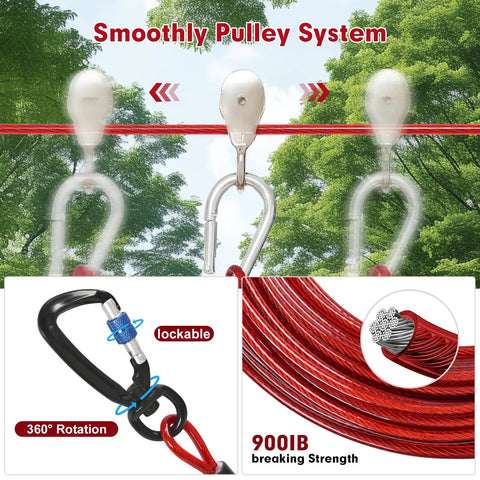 Anti Shock Dog Runner For Yard With Coiled Bungee Cable And Aerial Trolley System Heavy Duty Zip Line for backyards