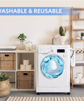 12 Pack Replacement Microfiber Mop Pads For S7 S7 Plus S7 MaxV S7 MaxV Plus S7 MaxV Ultra S7 Pro Ultra S8 S8 Plus Vacuum Robots VibraRise Wet Mop Cloths In Blue Gray displayed with washing machine and storage baskets.