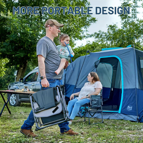 Man carrying folded Aluminum Camping Directors Chair With Side Table Pocket Portable Folding Lawn Chair for outdoorsy fun