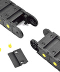 Heavy Duty Nylon Cable Drag Chain 30 X 57 Mm Closed Energy Carrier With End Connectors For Cnc Routers, parts on white background.