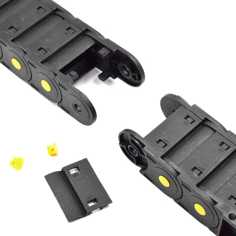 Heavy Duty Nylon Cable Drag Chain 30 X 57 Mm Closed Energy Carrier With End Connectors For Cnc Routers, parts on white background.