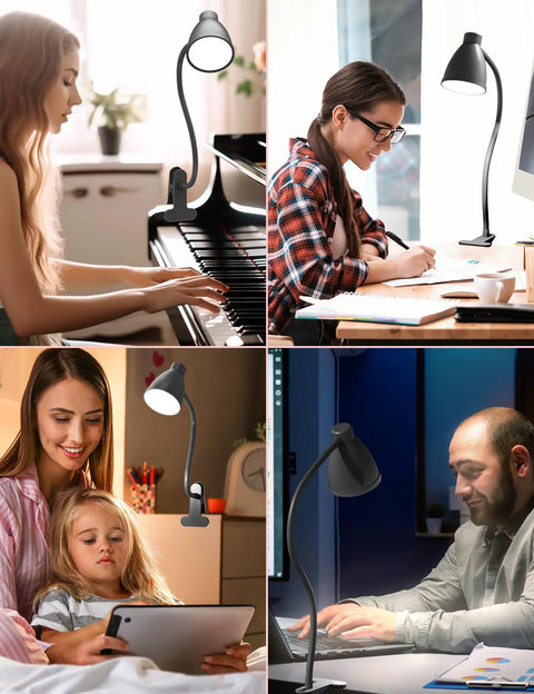 Clip On Desk Lamp With Five Color Modes And Stepless Dimming For Reading And Work in various home and work settings