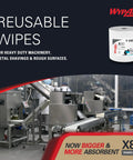 Image of PowerClean X80 Heavy Duty Cloths And Wipes Jumbo Roll 455 Sheets displayed in a factory setting.