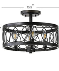 Oil Rubbed Bronze 15.5 Inch 4-Light LED Metal Semi Flush Mount Ceiling Light With Sleek Metal Fretwork Shade, side view