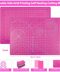 Double-sided self-healing cutting mat showing inch and metric guides, part of the 45mm Rotary Cutter Kit With Self Healing Cutting Mat And 2 Replacement Blades For Sewing, Quilting, Crafting And Fabric Cutting, 9x12 Inch Mat For DIY Projects And Hobby Buffs.