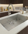 Premium Stainless Steel Sink Grid Protector For Single Kitchen Sink 28 3/8 By 15 3/8 Inches With Rear Drain Hole installed