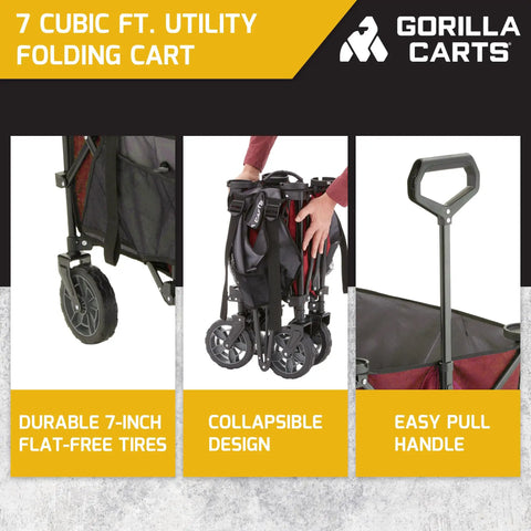 Heavy Duty Collapsible Outdoor Utility Wagon With Oversized 36 By 21 By 15 Bed And 150 Pound Capacity Red Foldable Rolling Cart With Cup Holders And Pockets For Beach Camping Sports Or Picnics, featuring folding design and flat-free tires.