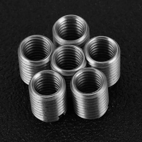 10Pcs Stainless Steel Thread Repair Inserts M8x1.25 To M10x1.25 Kit, Female To Male Adapter Sleeve on black surface
