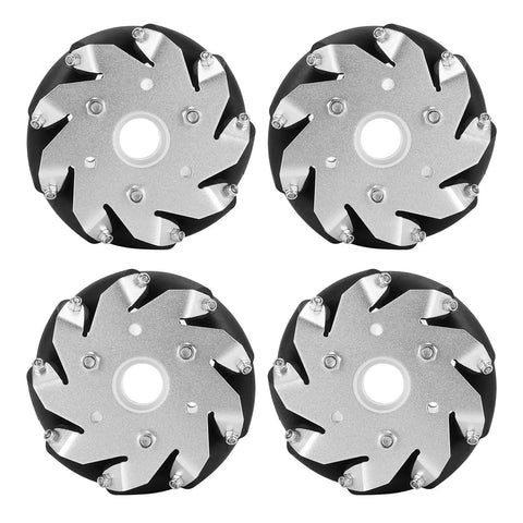 Four Pack 100mm Mecanum Wheels Set For Robot Car Heavy Duty Built To Move Multidirectional Motion High Load Capacity Up To 45kg Per Wheel Ideal For DIY Robotics Projects And Stable Smooth Movement