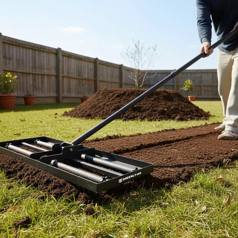 Heavy Duty Lawn Leveling Rake With Four Spiked Wheels And Smooth Roller For Multi Surface Grading in garden use