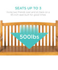 48 Inch Wood Porch Swing For Outdoor Patio Hanging Bench Chair For Deck, Garden, And Yard With Mounting Chains, Curved Back Design, Heavy Duty 500 Pound Weight Capacity, Brown, displayed with 500 lbs capacity