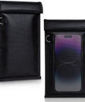 Two Pack Military Grade Faraday Bags For Cell Phones And Car Keys, Fireproof Waterproof Signal Blocking Pouches shown front and back