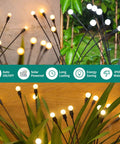Solar Firefly Garden Lights 4-Pack, Waterproof Outdoor Decor With Flexible Green Stems And Leaves, Warm White Glow.