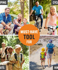 People enjoying camping, cycling, scouting, and hiking, highlighting the engraved fifteen in one multitool and keychain set usage.