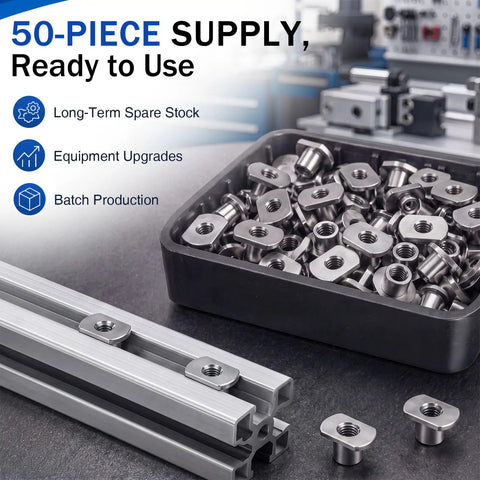 50 Pcs Sliding Tee Nuts For T Slot With Quarter Inch 20 Threads Carbon Steel T Track Nuts For Aluminum Profiles Industrial Fixture Fasteners