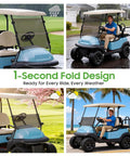 Heavy Duty Top Tier Golf Cart Windshield For Club Car Precedent shown on golf cart protecting from rain and sun.
