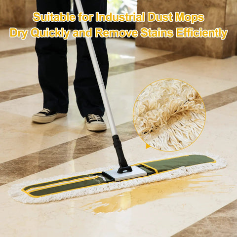 Person using 36 Inch Microfiber Mop Pads Two Pack For Commercial Dust Mop Replacement Fits 35.5 By 4.5 Inch Mop Heads Built To Last Durable Oxford And Polyester Yarn For Strong Absorbency And Tear Resistant Performance Green on tile floor