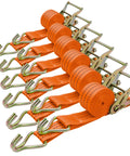 Beefy 2 Inch Ratchet Straps 15 Foot, 6 Pack, 4500 Lbs Break Strength, Tie Down Straps With J Hooks For Trucks Trailers Motorcycles And Cargo, Orange Pro Grade Heavy Duty displayed in compact arrangement.