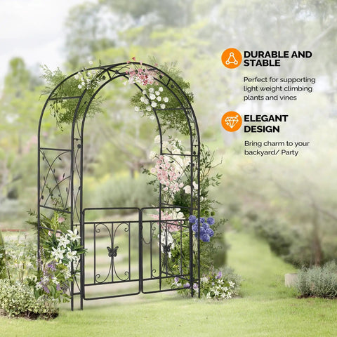 Sturdy Garden Arbor Arch For Weddings And Parties, Heavy Duty Steel Trellis With Climbing Plants In Backyard Decor