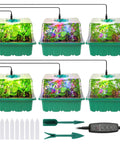 Indoor Seed Starter Trays With Grow Lights 72 Cell Kit Featuring Three Lighting Modes and Four Timers, showing seedlings in trays.