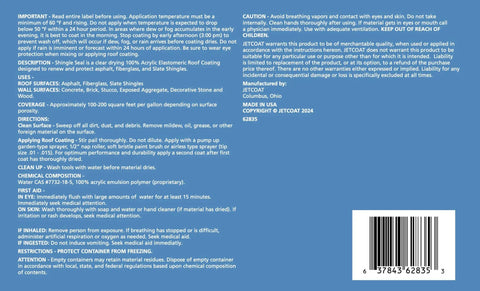 Heavy Duty Clear Acrylic Roof Coating For Asphalt Shingles And Slate Sealer Waterproof Shield 4.75 Gallon product label and usage instructions