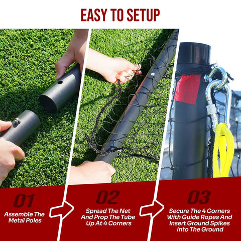 Step-by-step setup of Portable Baseball And Softball Batting Cage 22ft By 12ft By 8ft With Pitching Machine Hole Detachable Door