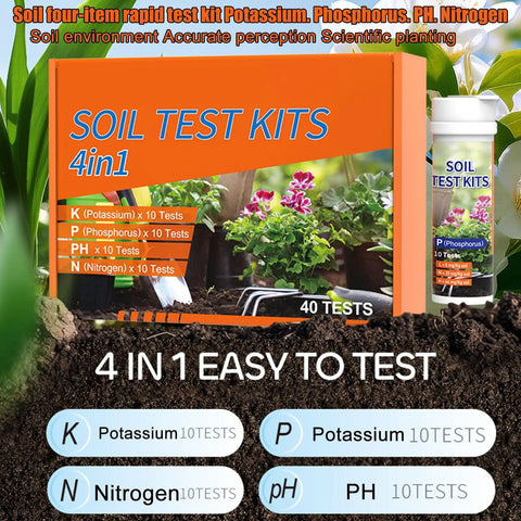 Image of a 4 In 1 Soil Test Kit With 40 Tests For Nitrogen Phosphorus Potassium And PH Balance For Veggie Plots Lawns And Greenhouses.