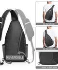 RFID Blocking Sling Bag Crossbody Backpack For Hiking And Travel, Lightweight Daypack with reversible design and hooks.